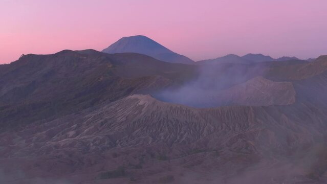 Mount Bromo sunrise aerial shot in 4K, Indonesia