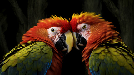 Fototapeta premium Beautiful parrot on tropical forest background, AI Generative.