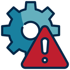 cog gear setting process caution warning exclamation filled outline