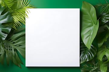 Tropical green leave foliage background with blank card