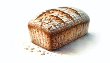 Watercolor painting of Avena Bread, with soft, muted colors and a slightly smudged effect on a white background.
