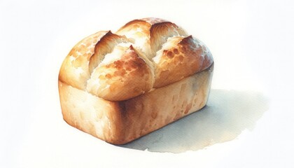 Watercolor painting of Potato Bread, with soft, muted colors and a slightly smudged effect on a white background.
