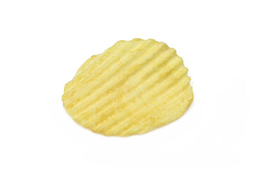 Single wavy potato chips snack isolated on white background