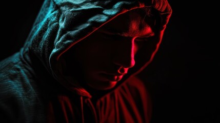 A hooded man with his face covered, set against a black background—illustrating the concepts of hacking and information protection