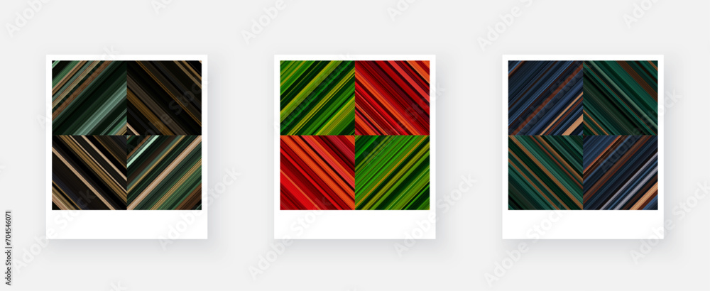 Aufkleber variants of paper card with square checkered striped geometric patterns.