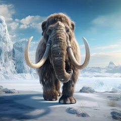 Woolly mammoth roaming the terrains of the ice age earth. Generative AI.	 - obrazy, fototapety, plakaty