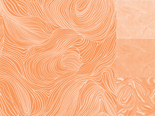 4 Peach Abstract Seamless Artistic Patterns Contour Lines.  Peach Fuzzy Colors Palette. Seamless patterns for fabric and wallpaper