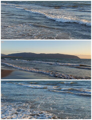 Collage photos of sea in the morning, panoramic view.