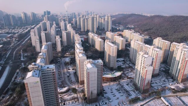 눈 내린 인천 도시 풍경