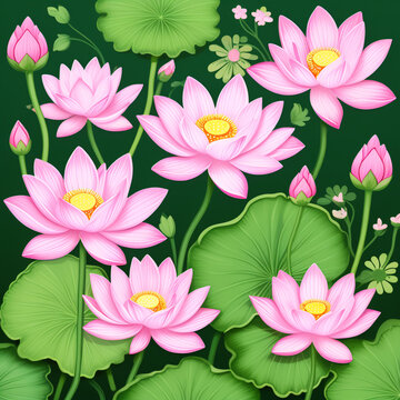 Pink lotus flower seamless pattern