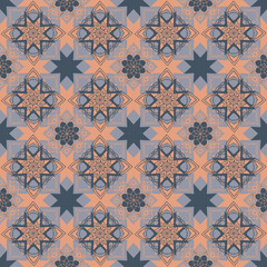 Seamless pattern with geometric patterns and patterns in oriental style.