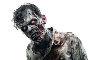 Zombie man isolated on transparent background. Zombie apocalypse
