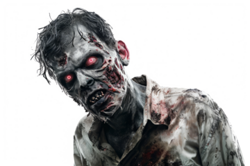 Zombie man isolated on transparent background. Zombie apocalypse