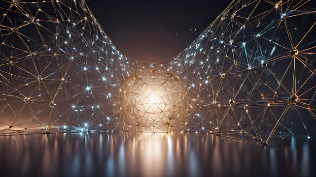  Wireframe connectivity mesh geometric network tech background concept.. AI generated image, ai