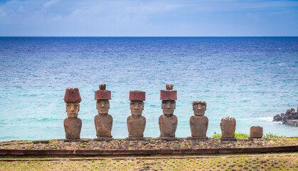 moais on Anakena beach, Rapa Nui, on Easter Island © David