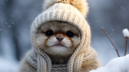 Funny cute cat wearing winter hats - obrazy, fototapety, plakaty