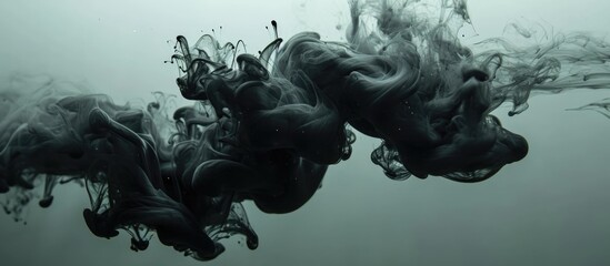 Black paint suspended in murky water. - obrazy, fototapety, plakaty