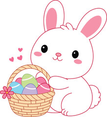 Easter bunny and eggs basket illustration