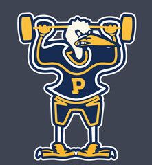 Pelican Weightlifting, baseball battle animal, pelican with eagle face, eagle with cartoon character
