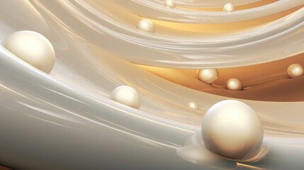 Abstract background with smooth, flowing golden and white curves with spherical elements