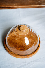 Oiler top view, kitchen utensils shot close-up, glass lid.