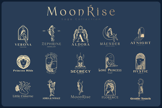 Celestial Woman logo design, feminine, boho woman, spiritual logo collection