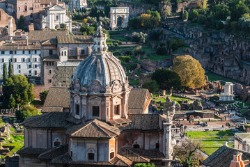 Coliseum and Roman Forum view from the Altar of the Fatherland, Rome, Italy, Europe
Traffic at Piazza Venezia Square central Rome, Italy, Europe
