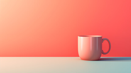 cute cup on a plain pink background and space for text