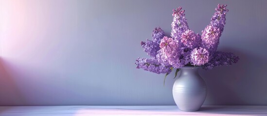 Purple lilac bouquet in an empty vase.