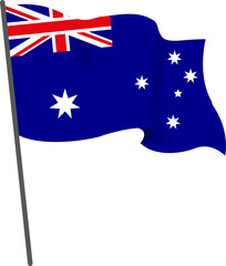 Flag Australia is flying. Official flag Australia flies of flagpole. Independence Day. Banner, flyer, poster template. National flag Australia with coat of arms. Wavy flag Australia.