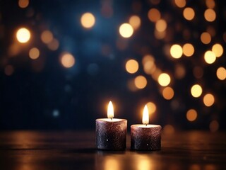 An inviting image of a candle creates a warm and romantic ambience against a bokeh background, perfect for a Valentine's dinner celebration with copy space
