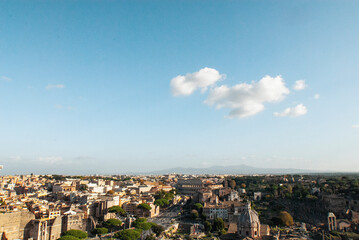 Fototapeta na wymiar Historic Rome city skyline from the terrace of the Altare della Patria in Piazza Venezia, Rome, Lazio, Italy, Europe 
