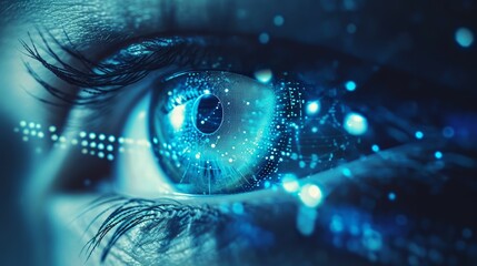 Customer focus in business, abstract human eye with graphs and charts as iris, symbolizing data-driven customer insights