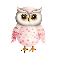 Pink Owl, Childish Cute Illustration of an Owl, Children's Illustrated Character Designs
