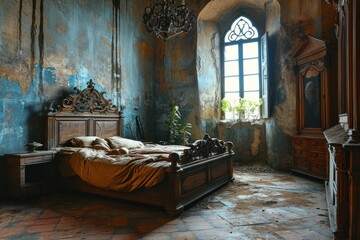 Antique Bedroom with Rustic Charm in Abandoned House
