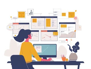 Naklejka premium Coordinating with Care: Eco-Friendly Task Mastery Online