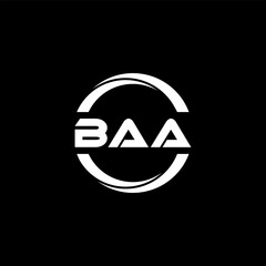 BAA letter logo design with black background in illustrator, cube logo, vector logo, modern alphabet font overlap style. calligraphy designs for logo, Poster, Invitation, etc.