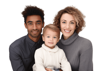 Transparent Cutout of a Joyful Mixed-Race Family