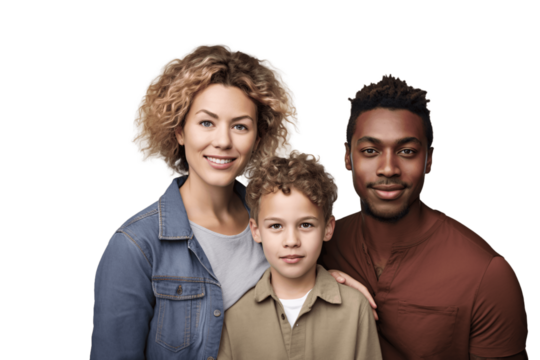 Transparent Cutout of a Joyful Mixed-Race Family, No Background
