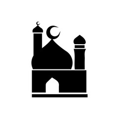 Mosque simple icon, islamic worship place, muslim symbols, vector illustration. Flat mosque icon design vector, mosque silhouette. Hajj, umrah, ramadhan kareem, ied mubarak