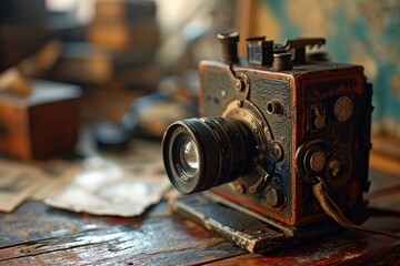 Fototapeta na wymiar An old-fashioned 35mm camera captures the essence of classic photographic nostalgia, its lens focusing on a hobby now rendered obsolete