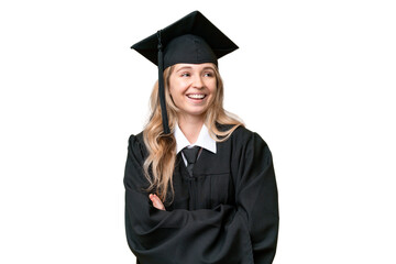 Young university English graduate woman over isolated background happy and smiling