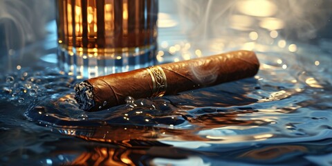 Smoke and serenity: timeless allure of cigars, unveils a tapestry of flavors, savor the rich, smoldering journey within the artfully rolled embrace of aged tobacco leaves - obrazy, fototapety, plakaty