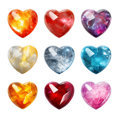 Cute colourful hearts, isolated on transparent background