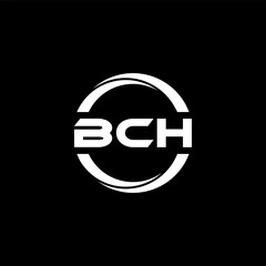 BCH letter logo design with black background in illustrator, cube logo, vector logo, modern alphabet font overlap style. calligraphy designs for logo, Poster, Invitation, etc.