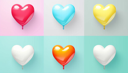 colorful heart air balloon shape collection concept isolated on color background beautiful heart ball for event