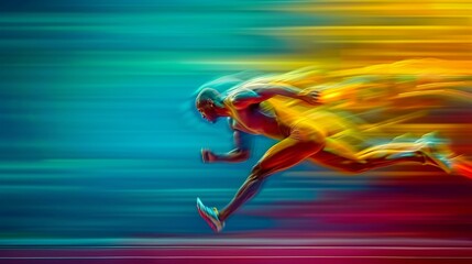Speed and motion in athletics, abstract sprinter with trails of motion blur, symbolizing speed and agility