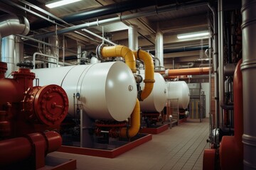 Fototapeta na wymiar Modern boiler room with gas boilers, industrial heating.