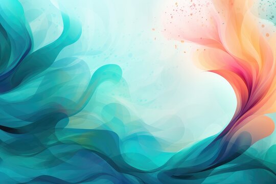 Abstract background with teal ribbon  blue, orange and yellow waves for Ovarian Cancer Awareness Month.