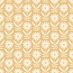 Hand drawn seamless pattern with decorative doodle flowers, repeat pattern with flowers and leaves